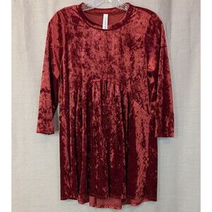 Honeyme Women's SM Velvet Velour Peplum Tunic Rusty Red Whimsygoth Bohemian Boho